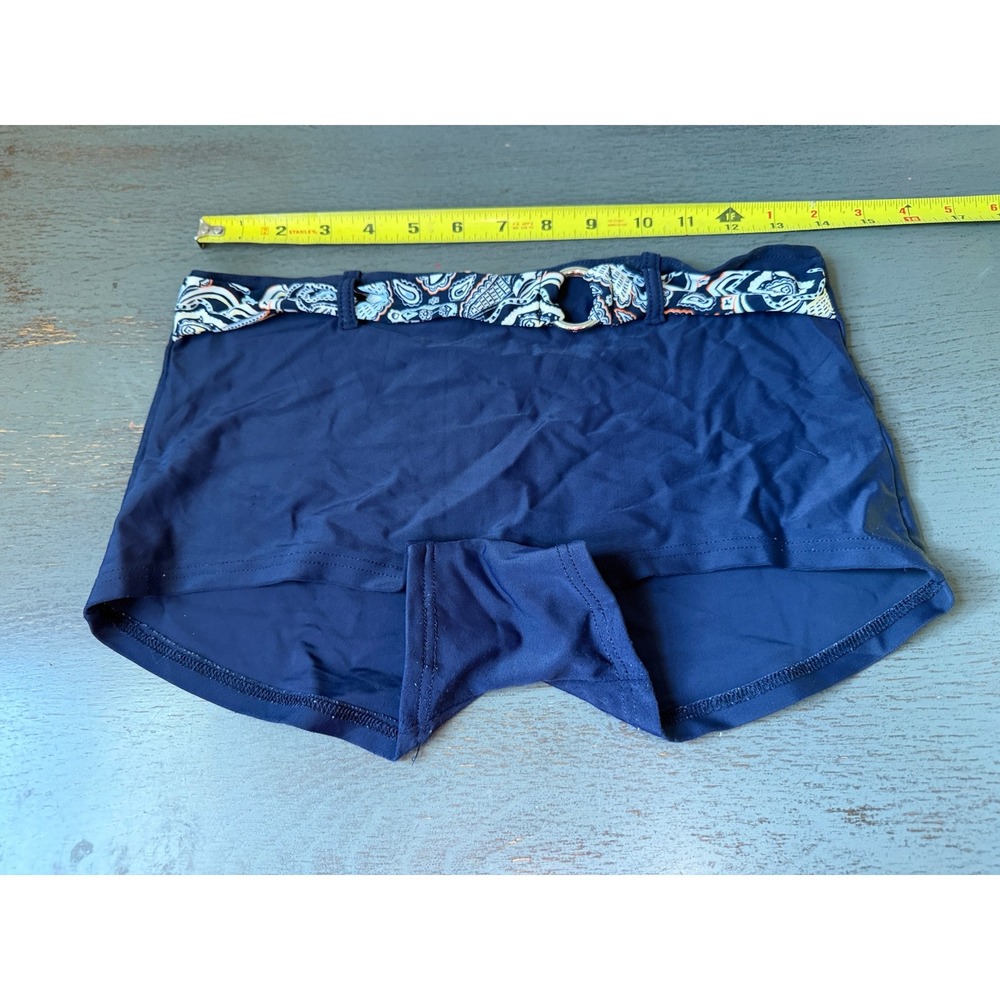 Ann Taylor LOFT Swimwear Navy Blue Boy Short Bikini Bottom Paisley Belted Medium
